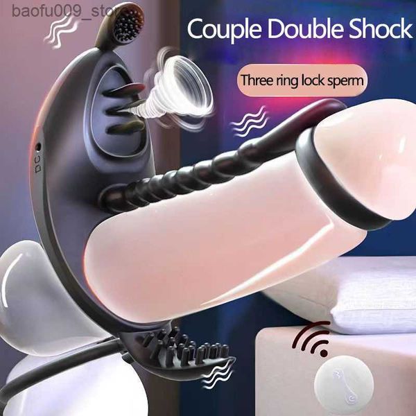 Autres articles de beauté de santé Anneau de pénis vibrant Couple Vibrateur Clit Sucker Stimulateur 7 Modes Massage du point G Anneau de coq pour homme Q230919