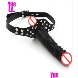 Andere Gezondheid Beauty Items Yue Adt Game Lederen Mondknevel Met Riem Op Dildo Sile Penis Bondage Hoofdsteunen Fetish Slave Erotisch Speelgoed Dhibt