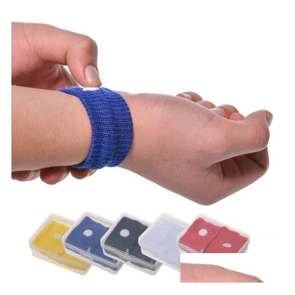 Autres articles de soins de santé Couleur bonbon Bracelets anti-nausée Mal de voiture Mouvement réutilisable Sea Sick Travel Wrist Bands With Clear Box D Dhxer