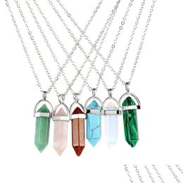 Autre Colonne Hexagonale Cristal Naturel Six Prisme Pierre Pendentif Collier Femmes Sier Chaîne Oeil De Tigre Opale Tour De Cou Cadeau De Fête Dr Dhgarden Dhpjz