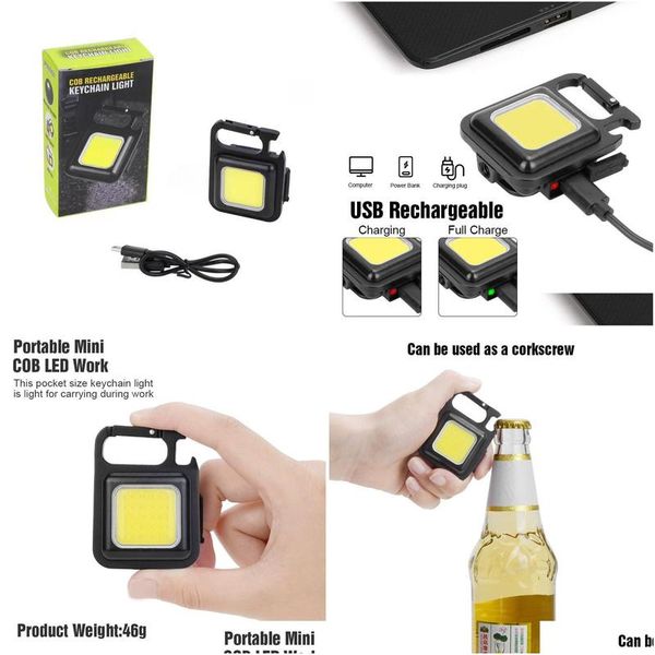 Autres appareils ménagers Mini Cob Light Lampe de poche rechargeable Ouvre-bouteille magnétique 4 modes Livraison d'urgence Ga Oturp