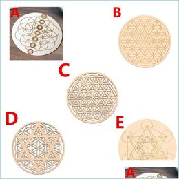 Andere thuisdecor 10 stks Chakra Bloem van het leven Natuurlijke symbool Houtronde randcirkels Carrules Coaster voor stenen kristallen set Diy Mats Dr Dhost