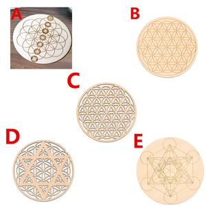 Other Home Decor 10PCS Chakra Flower of life Natural Symbol Wood Round Edge Circles Carved Coaster For Stone Crystal Set DIY Decor Mats Pads