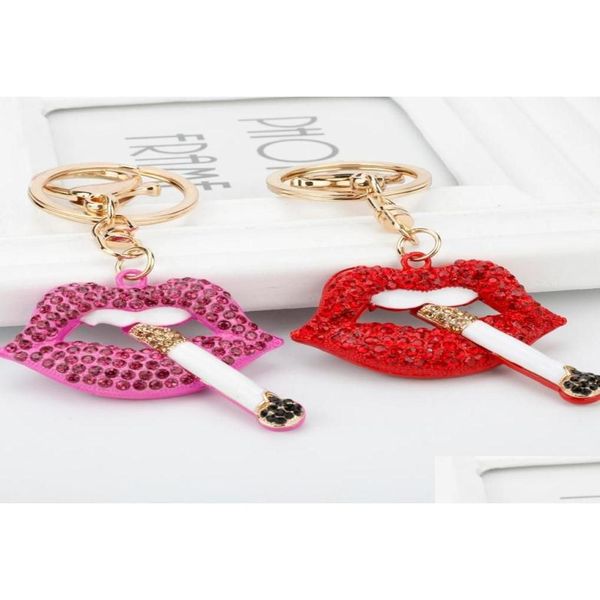 Autre décoration intérieure 2021 mode sexy rose rouge lip cristal cigarette keychain charme pendentif hingestone voiture sac à main