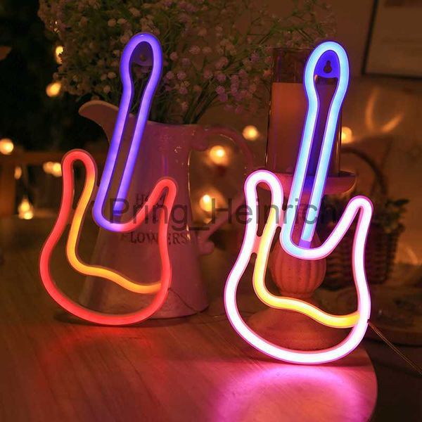 Otra decoración para el hogar 3D Neon Guitar Light LED Light Sign Decor Light Art Neon Decoración para el hogar House Rock Bar Pub Hotel Beach Party Usb batería Lámpara J230629