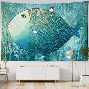 Autre décor à la maison gros poisson petite maison tapisserie mystérieuse psychédélique hippie art tapisseries suspendues pour salon décor Tapiz R230630