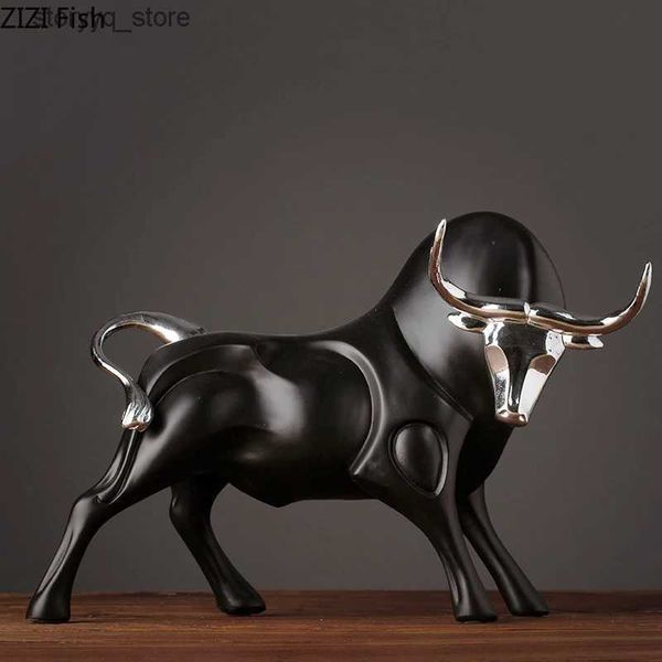 Autre décoration intérieure Black Bull Resin Ornements de taurelle Figurines Sculpture Simulation Animal Statue décoration décoration Accessoires Newhome Q240229