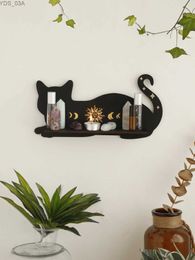 Autre décoration intérieure Chat Black Crystal Frame Halloween Style Salle Floating Wall Stone Display Bohemian Modern Decoration Candle Ledger YQ240408