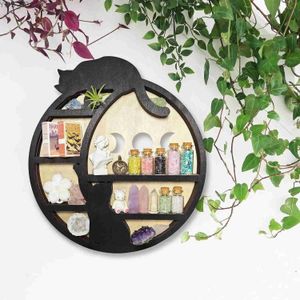 Andere thuisdecor Boheemse kristalopslag Crescent Cat Display frame Stone houten zwevende wanddecoratie YQ240408