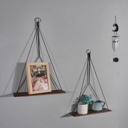 Andere thuisdecor Boho houten hangende planken voor muur kaarsenhouder macrame opslag slaapkamer badkamer woonkamer