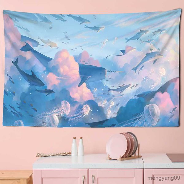 Autre décor à la maison bande dessinée bande dessinée le ciel dauphin tapisserie suspendu rose violet nuage tapisseries chambre décor chambre décor R230630