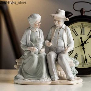 Autre décor à la maison Figure en céramique Sculpture vieux couple aîné porcelaine artisanat ornements statue figure décoration de la maison accessoires cadeau d'anniversaire Q240229