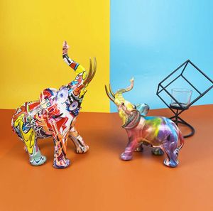 Andere Home Graffiti verblinden olifant decoratie creatieve hars ambachten thuis veranda grote desktop kunst decoratief cadeau Q240326