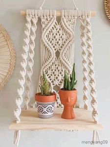 Autre décor à la maison bricolage à la main gland tapisserie suspendu étagère coton corde tissé plante cintre bois flottant étagère décor R230630
