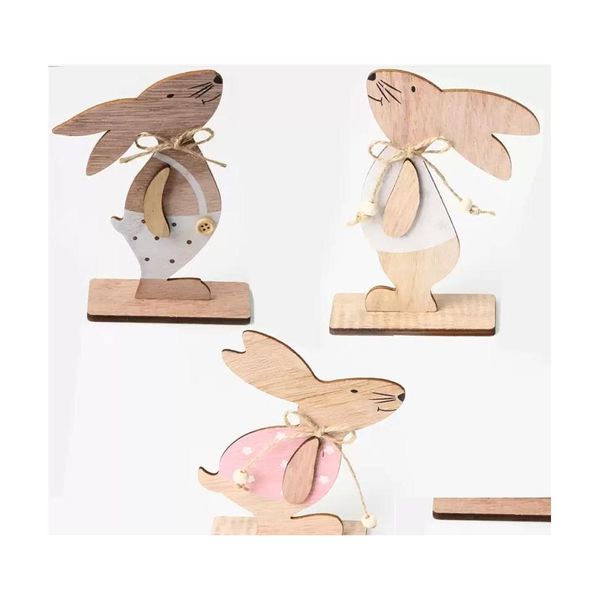 Autres décorations pour la maison Décorations de Pâques Table de lapin en bois Ornements de lapin en bois Happy Party Favors Jk2002 Drop Delivery Garden Dhgmn