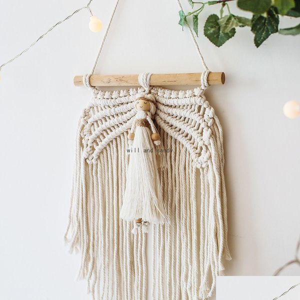 Autre décor de décoration intérieure Mini Little Angel Wings Rame Woven Mur suspendu Tapestry Child Child Room suspendre Drop Delivery Garden Dhwcb