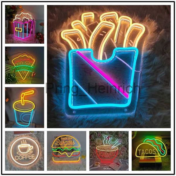 Otra decoración para el hogar Papas fritas Hot Dog Hamburguesa en forma de letrero de neón Comida Luz de neón para el hogar Lámpara de noche para restaurante Bar Cerveza Ventana Tienda Decoración de la habitación J230629