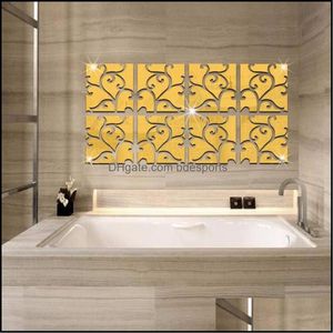 Andere home decor tuin 32 pc's/set 3D DIY Acryl Mirror Wall Stickers Moderne Design Decoration Sticker Vinilos Paredes Sier Gold Drop Del