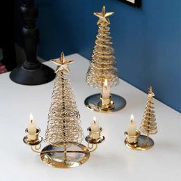 Autre décor à la maison Golden Arbre de Noël Bougeoir Candélabre Métal Pin Chandelier Décoration De Noël Accessoires Table Centre Décor Q240229