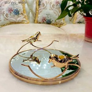 Andere Home Decor Gouden Spiegel Badkamer Cosmetische Opbergbak Bruiloft Dienbladen Dessert Cake Display Stand Woonkamer Decoratie Fruitschaal Q240229