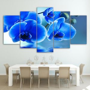 Autre décor à la maison HD imprimé bleu orchidée fleurs groupe peinture toile impression chambre décoration affiche photo