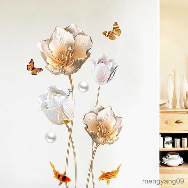 Otras pegatinas de tulipanes grandes para decoración del hogar, papel tapiz de flores y mariposas, decoración para sala de estar y dormitorio, pegatinas grandes R230630