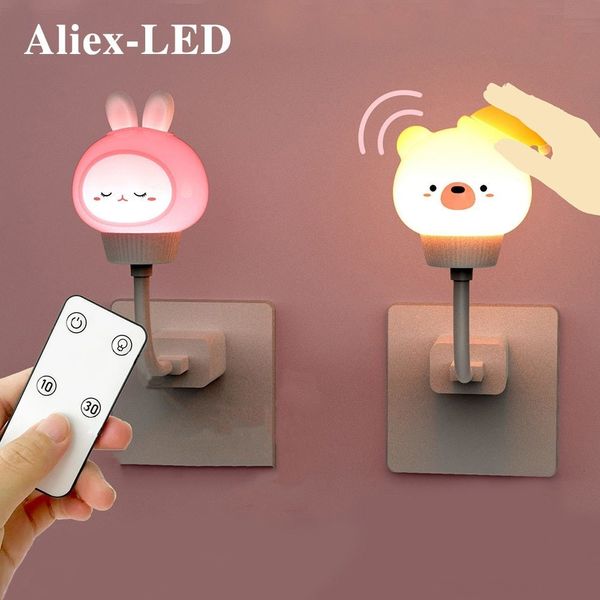 Autre décor à la maison LED enfants USB veilleuse mignon dessin animé lampe ours télécommande pour bébé enfant chambre chevet cadeau 230807