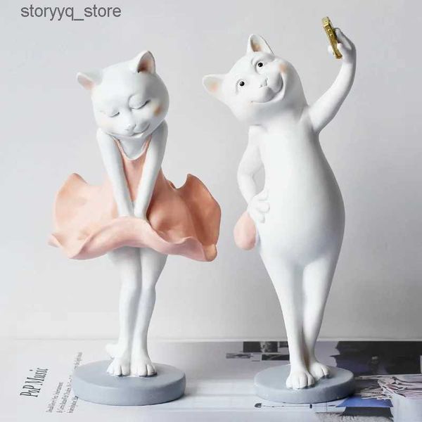 Otra decoración para el hogar Encantador Selfie Cat Estatuilla Resina Artesanía Sala de bodas Decoración Pareja creativa Figura de gato Cumpleaños Artware Adorno Estatua Regalo Q240229