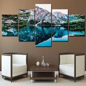 Otra decoración del hogar póster Modular impresiones de alta definición paisaje de lago de montaña 5 piezas lugares de interés pinturas en lienzo imágenes artísticas de pared