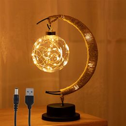 Otra decoración del hogar Lámpara de luna Luz de noche con soporte USBBattery Powered Multicolor Enchanted Lunar Nightside ing ball lamp Ramadan 230807