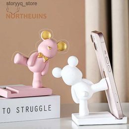 Autre décor à la maison NORTHEUINS Résine Violent Ours Miniature Figurines Paresseux Mobile Téléphone Stand Maison Salon Bureau Bureau Décoration Objet Cadeau Q240229