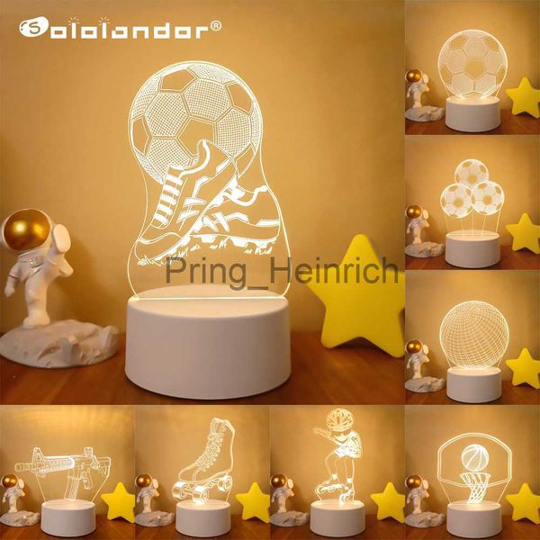 Otra decoración para el hogar Novedad Fútbol Baloncesto 3D Visual Night Light Patinaje Deportes LED Lámpara de escritorio Oficina Decoración de escritorio Regalo de vacaciones para un amigo J230629