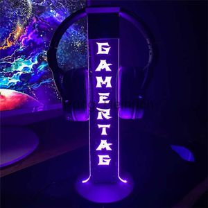 Otra decoración para el hogar LED personalizado Letrero de neón Lámpara Soporte para auriculares Gamertag personalizado Luz nocturna 3D para sala de juegos Decoración de escritorio Accesorios para PC J230629