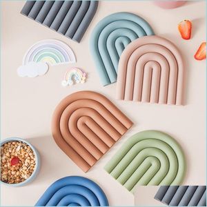 Otra decoración para el hogar Rainbow Sile Table Mat Coaster Platos Pot Holder Placemat Mtipurpose Holders para cocina resistente al calor Drop Deliver Dh8Fk