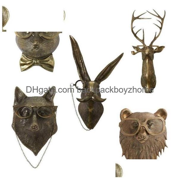 Autres décorations pour la maison Pipe à fumer en aluminium bronzé Staute Animal avec des lunettes suspendues au mur démon lapin ours Louie Mouse Frankie Stag Deco Dhpga