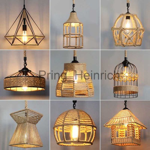 Autre décor à la maison Espagne Sisal Chanvre Corde Lampe Suspendue pour Plafond Lustre Tressage À La Main Pendentif Lumière Lustre Rustique Rétro Fer Salle À Manger Décor J230629