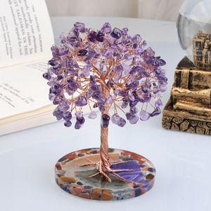 Other Home Decor Super Mini Crystal Money Tree Copper Wire Wrapped W Agate Slice Base Gemstone Reiki Chakra Feng Shui Trees 230327