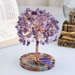 Other Home Decor Super Mini Crystal Money Tree Copper Wire Wrapped W Agate Slice Base Gemstone Reiki Chakra Feng Shui Trees 230327