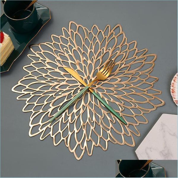 Otra decoración para el hogar Estera de mesa Flor de hibisco Bronceado PVC Placemat Hollow Insation Coaster Pads Bowl Hogar Navidad Calor Gota Entrega Dhtvh