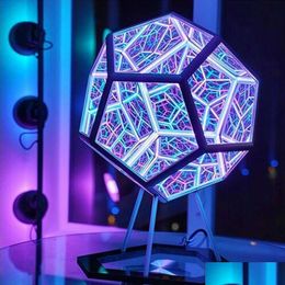 Autre décor à la maison Le piège Orb DIY LED Infinity Dodecahedron Noël Halloween Décoration Miroir Creative Cool Art Night Lights Drop DH2Tw