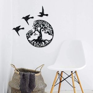 Andere thuisdecoratie Boom van het leven Bird Metal Wall Art Silhouet Cutout Borden Black boerderij Deur woonkamer slaapkamer decoratie plaque 230428