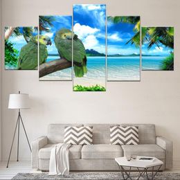 Andere home decor unieke foto's framework hd geprinte canvas 5 stuks dieren papegaai het zeelandschap schilderij poster muur kunst gelijkspel