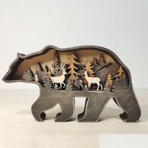 Andere Woondecoratie Update Beer Christams Herten Knutselwerk 3D Lasergesneden Hout Woondecoratie Cadeau Kunst Ambachten Speelgoed Wild Bosdier Tafel Dhgarden Dhxt1