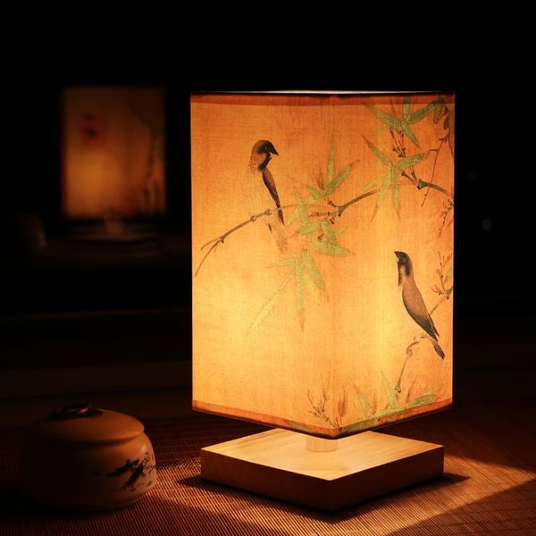 Autre décor à la maison Vintage style chinois lampe de table en bois rétro paysage peinture lampe de bureau lumières pour la décoration de la chambre personnalité à côté de la lampe 231216