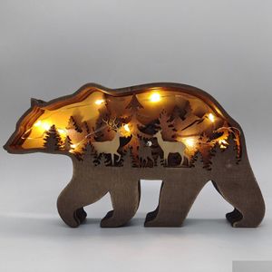 Autre décor à la maison Wild Bear Christams Deer Craft 3D Laser Cut Wood Material Gift Art Crafts Forest Animal Table Décoration Statues Ou Dhebc