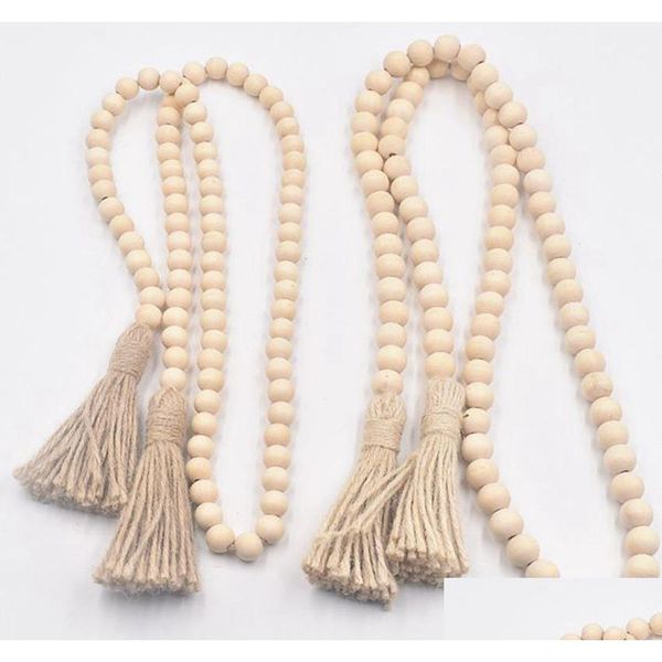 Autres décorations pour la maison Guirlande de perles en bois Rustique Ferme Perles Prière Décoration murale 14 mm 16 Chaîne de pompon Kka8007 Drop Delivery Dhxdo