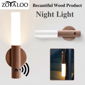 Otra decoración del hogar Zoyaloo Wood Wireless USB LED Night Light Lámpara de pared Gabinete de cocina Armario Mesa Mover Iluminación de cabecera 230807