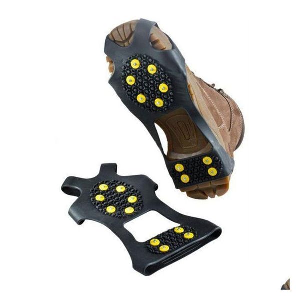 Otro Home Garden 10 Tacos de hielo de acero antideslizantes Zapato de escalada en nieve Clavos Agarres Crampones Cubrezapatos Pinza T2I069 Entrega de caída Dheb6