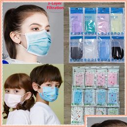 Autres Home Garden 12 couleurs Adt Kids Face Mask 10pcs Emballage individuel Noir Bleu 3 couches Masques jetables non tissés de protection Mo Dhgv9