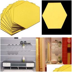 Autre jardin de la maison 12pcs 3D Regar Hexagon décoratif acrylique miroir stickers muraux salon chambre affiche décor chambres décoration DH2DF